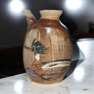 Vtg Nancy Smeltzer Handmade Signed Ceramic Pitcher Vase Bird Design Unique